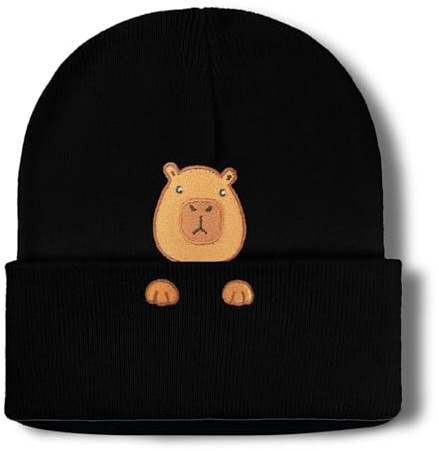 Capybara Hatt Mössa Presenter, 1 PCS Stickad Djurhatt, för Kvinnor Män Capybaraälskare, Varma Broderade Stickade Mössor i Vinter, Juldekoration för Födelsedag, Capybara Presenter ((Schwarz))