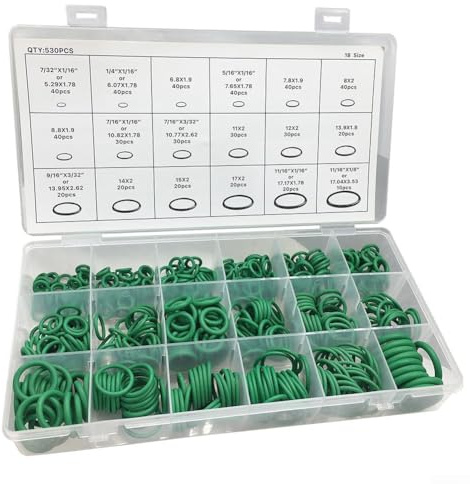 530-teiliges Nitrilkautschuk-O-Ring-Sortimentsset, 18 Größen, grüne Dichtungen, Dichtungen für Kfz-AC-Kompressor, Öl- und Kraftstoffleitung, Sanitär- und mechanische Leistung