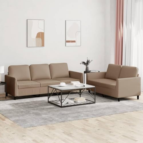 Fangmaliuyun 2-teilige Couchgarnitur aus Kunstleder Cappuccino-Braun 140x77x80 cm 200x77x80 cm Modernes Design Robustes Gestell mit dicken Polstern für Wohnzimmer Büro Flur