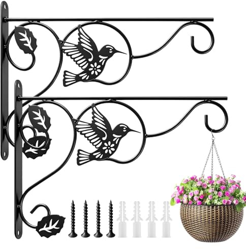 PAYFULLY 2 Stück Blumenampel Halterung aus Kohlenstoffstahl, Robuste und Rostfreie Wandhaken Blumenampel für Blumentöpfe, Vogelhäuschen, Laternen & Windspiele, Ideal für Garten und Balkon Deko