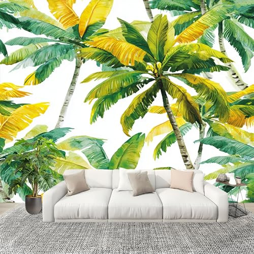 Genérico Papel Pintado Panorámico 300x210 cm Tropical Plantas Palmeras Personalizable Fotomurales No Tejido Póster Pared Decoración Verde 3D Duradero y Resistente a las manchas Fotomurales