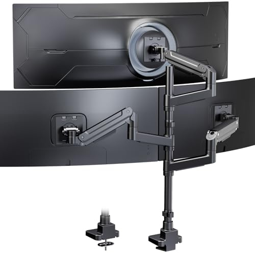 PUTORSEN Monitor Halterung 3 Monitore für 17-49 Zoll Bildschirm, Monitorhalterung 3 Monitore Höhenverstellbar mit 20 kg Pro Arm, 80cm Stange Bildschirmhalterung Flat/Curved Screen, VESA 75/100 mm