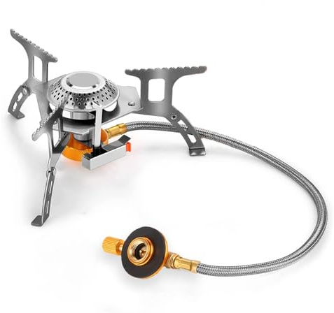 3700W Camping Gas Stove Portable Backpacking with Piezo Ignition Lightweight Steel Burner Carrying Case for Cooking Survival