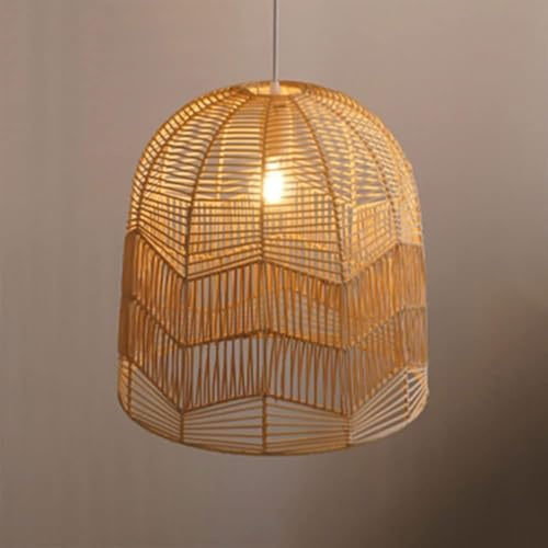 LYMSXAZOU Lampadario a Sospensione in Stile Naturale con Paralume a Gabbia in Rattan, Realizzato a Mano in Vimini Cavo Intrecciato, Attacco E27, Lampada a cestello da soffitto.
