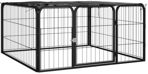 Ordellia 4 TLG Hundelaufstall Schwarz 100 x 100 x 50 cm, Stahl pulverbeschichtet, PE Dach, Hundezwinger, Hundeauslauf, Freilaufgehege, Welpenauslauf, Garten Haus Wohnung
