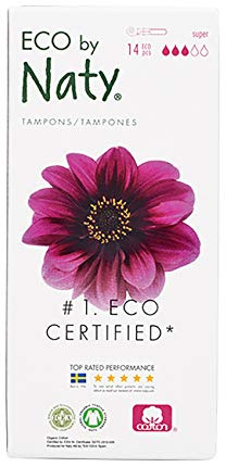 Eco by Naty Tampons with applicator - Super, 14 tampons. Plant-Based, Vegan, 100% Organic Cotton