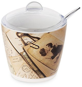 Omada Design Zuckerdose aus Kunststoff mit Löffel und Deckel, Zuckerdose von 0,25 L (100gr Zucker), Made in Italy, Stapelbar und Spülmaschinenfest, Linea Plexart, Old Memories