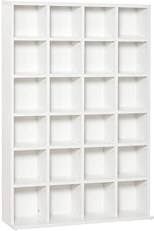 HOMCOM Mobile Porta CD con Ripiani Regolabili, Scaffale Porta 456CD/336DVD Salvaspazio in Legno, Mobile Portacd con 24 Scomparti, per Soggiorno, Camera da Letto, Ufficio, 89x20x130.5 cm, Bianco