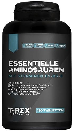 EAA Essentielle Aminosäuren mit einer Mischung aus den Vitaminen B1, B6 und E - Nahrungsergänzungsmittel mit natürlichen, veganen Aminosäuren T-Rex Integratori 150 Tabletten