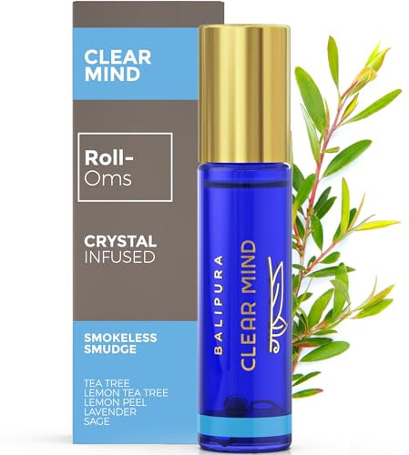 BALIPURA – Roll-on mit ätherischen Teebaumölen und Heilkristallen – Ätherisches Muskatellersalbeiöl – Duftöle – Mischung aus ätherischen Ölen – Entspannungsgeschenke für Frauen