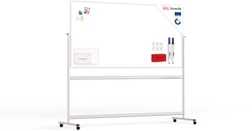 ALLboards Mobiles Whiteboard 200x100cm Magnettafel, Fahrbare Drehtafel, Beidseitig, Magnetisch, Trocken Abwischbar