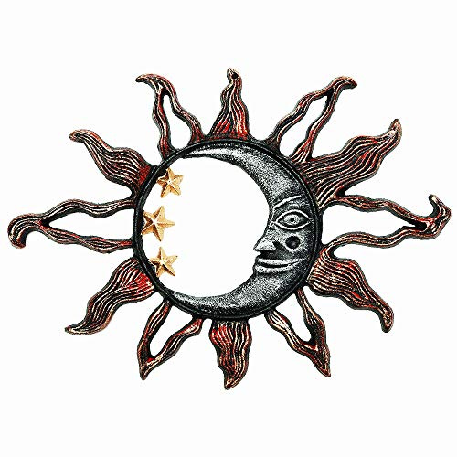 Sungmor Gusseisen-Wandschild mit Sonnengesicht, dekorativ, Gartenkunst, Wanddekoration, handbemalt, Metall, Heimdekoration, tolle Dekoration für Garten, Küche oder überall, 34,5 x 24,1 cm