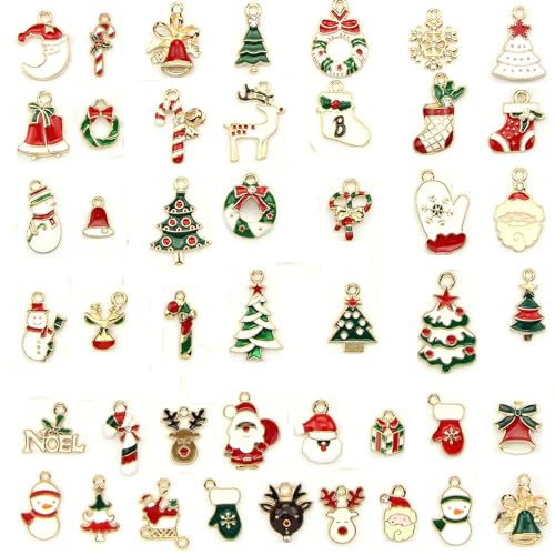 BOELLRUNO 45 Stück Mini Anhänger Weihnachten Charm Deko für Halskette Armband Ohrringe Anhänger Christmas Jewelry DIY Hochzeit Schmuckanhänger Handwerk Weihnachten Dekoration