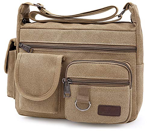 SDINAZ Leinwand Messenger Bag Umhängetasche 7.9 inch iPad Tasche Schultertasche Unisex Segeltuch Tasche Arbeiten Tasche für Männer und Frauen, Herren/Damen Reise Umhängetasche DE943 Kaki