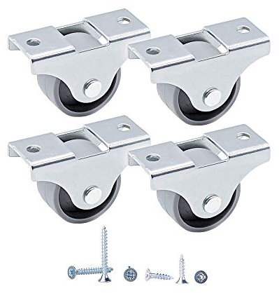 (Pack of 4) 25 mm Plastic Wheels One Way Fixed Castors Casters with Mounting Plates Durable Non-Swivel Furniture Wheels Screws Included (4)