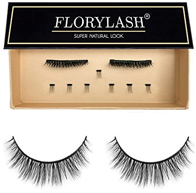 FLORYLASH® | Super Natural Look - Magnetische Wimpern 3 Magnete Natürlich Magnetic Fake Lashes ohne Eyeliner 3D Volumen Set Wiederverwendbar (Größe S, 25 mm breit)
