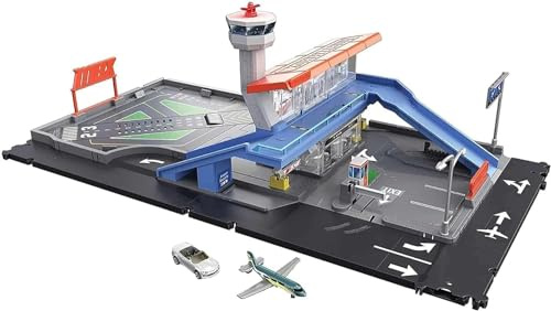 Matchbox HCN34 - Action Drivers Matchbox Flughafenabenteuer mit Lichtern, Geräuschen und beweglichen Teilen, 1 Fahrzeug und 1 Flugzeug, kombinierbar mit Anderen Sets, Geschenk für Kinder ab 3 Jahren