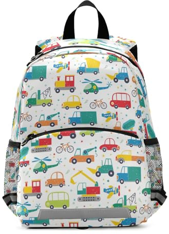 Isaoa Kinder-Rucksack mit Brustclip und Cartoon-Auto-Motiv, für Mädchen und Jungen, mehrfarbig, Einheitsgröße, praktisch, Mehrfarbig, Taille unique, Cartoon, praktisch