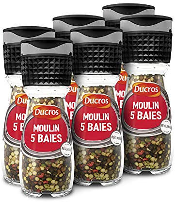 DUCROS - Epices Cuisine - Moulin 5 Baies, n°5 Classique - Intensité Doux - Pour Assaisonnement - 26g - Lot de 6