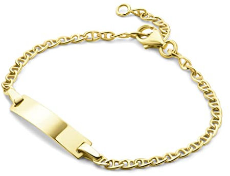 MIORE Kinderschmuck ID Armband mit Namensschild Armkettchen aus Gelbgold 9 Karat /375 Gold, Länge wählbar von 12-14cm