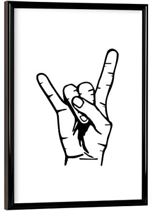 artboxONE Poster mit schwarzem Rahmen 18x13 cm Schwarzweiß Rockhand - Bild headbanging Hand headbanging