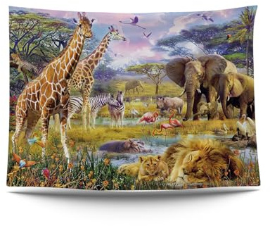 Ulticool – Safari Tier-Natur Giraffe Elefant - Wandteppich Poster - 200x150 cm - Gartenposter - Wandteppich groß – Dekoration Zubehörteil für Garten und Wohnzimmer