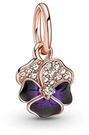 BEEUVIP Damen Deep Purple Stiefmütterchen Blume Dangle Charm Anhänger für Armband 925 Sterling Silber Geburtsstein Charms Beads passend für Armband