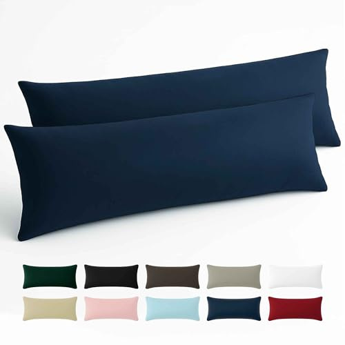 Dreamzie - Seitenschläferkissen Bezug 40 x 145cm - Renforcé - Dunkelblau | 2er Set · Oeko-Tex zertifiziert · mit Reißverschluss · Kopfkissenbezug & Kissenhülle · 57 Fäden/cm² · Weich & Kühlend