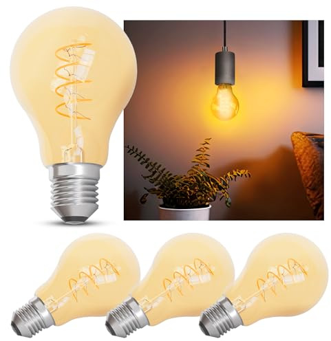 linovum LED Vintage Glühbirne 4er Set E27 Globe A60 3,8W 1700K dimmbar | Vier dimmbare Filament-Lampen im Retro-Look - extra warmes Kerzenlicht 1700K, A60-Form, für Hänge- & Stehleuchten