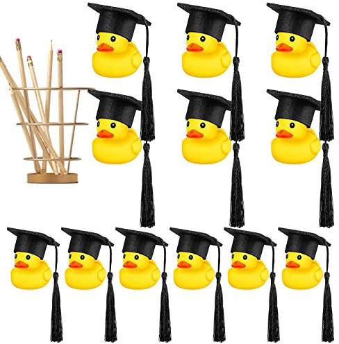 Dous Abschluss-Gummi-Ente, 12 Stück, Studenten-Ente, Lustige Junggesellen-Gummi-Ente Mit Schwarzer Abschlusskappe, Quietsche-Ente, Abschluss-Geschenk Für Abschlussfeier, Dekoration
