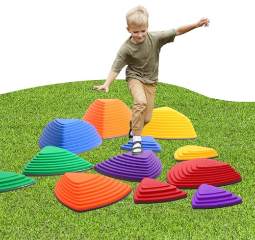 Balance Stepping Stones for Kids Ages 3 and Up - 12 Durable Stepping Stones Encourage Toddler Balance & Gross Motor Skills with Non-Slip Surface for Indoor Obstacle Courses Outdoor Toys Play