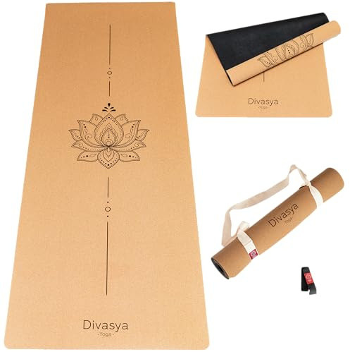 DIVASYA Premium Yogamatte Kork | Naturkautschuk & Kork | inkl. Tragegurt