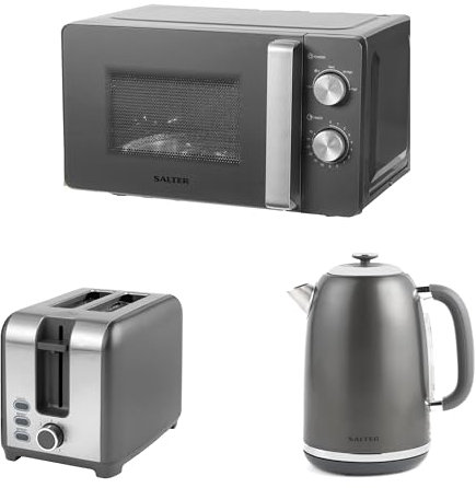 Salter COMBO-8840 Cosmos Kettle, Toaster, Microwave Set – Matching Kitchen Countertop Set, Rapid Boil, 1.7 L, 3kW Kettle, 2-Slice Toaster, 7 Variable Browning Levels, 20L Manual Microwave, 800W