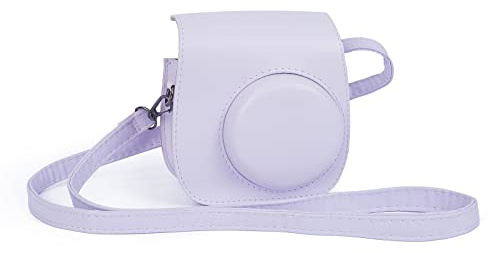 Riosin Instant Mini 12 Protective Case for Fujifilm Instax Mini 12/11 Camera,Premium Leather Camera Bag Cover with Pocket and Removable&Adjustable Strap (Lilac Purple)