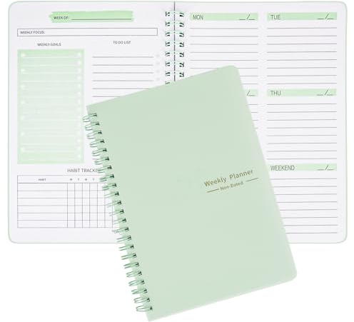 Carnet de planning hebdomadaire A5 non daté, liste de tâches, suivi des objectifs et habitudes, planification annuelle 52 semaines