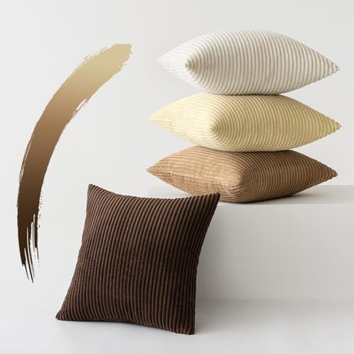 Slozzi 4er Set Kordsamt Kissenbezug Kissenbezüge Kissenhülle Sofakissen Dekokissenbezug Couchkissen Weich für Sofa Schlafzimmer Wohnzimmer Büro, 40x40 cm, Braun Serie | Kissenhülle Sofakissen Dekokissenbezug Couchkissen Weich für Sofa Schlafzimmer Wohnzimmer Büro