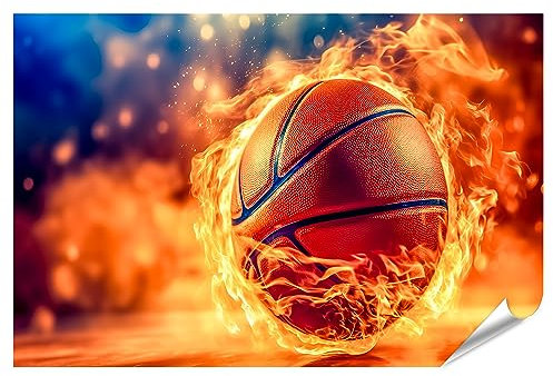 islandburner Prime XXL Bild Poster Heiße Kunst Basketball Ball Feuer Flammen Energie Kraft Premium Bilder Fotodruck