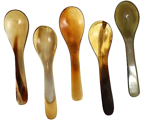 Zerodeko 5 Pièces Cuillère à Café En Corne De Yack Naturelle Cuillère à Glace (lot De 5) Dîner Céréale Cuillères En Corne Naturelle Démitasse Thé Cornes Corne De Buffle Formule