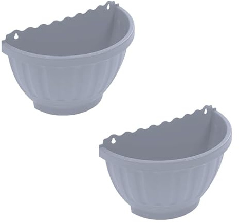 TENLITE [SET OF 2] - Etruscan Wall Basket SOFT GREY Flower Plastic Pots Modern Hanging Planter For Balcony Fence Wall Mounted Planters Indoor or Outdoor Home Decoration.