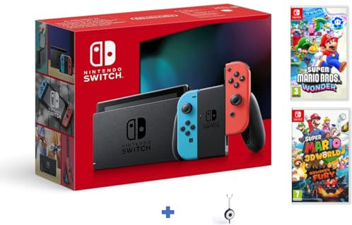 Nintendo_Switch Rouge/Bleu Néon 32Go [nouveau modèle] + Nintendo Supers Mario Bross Wonders + Nintendo Supers Marios 3D Worlds + Bowser's Furys + Flash LED