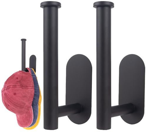SOEWIOU Hutablage für Baseballkappen, 2 Stück, schwarz, Edelstahl, Hutablage für Wand, moderner Huthalter, Wandmontage, Hutaufbewahrungskappen, Display für Schrank, Tür, Schlafzimmer, Eingangsraum,
