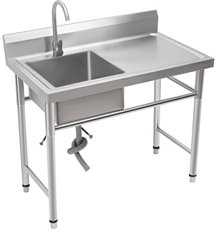 Konfiur Waschbecken Küche, Waschbecken mit Faucet Spülbecken-Set Spülbecken Spültisch Edelstahlspüle, Waschtisch aus Edelstahl Spüle für Außen Waschbecken Garten Spülbecken Camping, 100x60cm