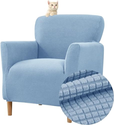 FZKun Stretch Sesselbezug Sesselhusse Elastische Jacquard Sofaüberzug Clubsessel Sessel Bezug, Weicher Sesselschoner mit Armlehne Sitzbezug Für Sessel Mit Armlehne Hussen Für Sessel (Blau)