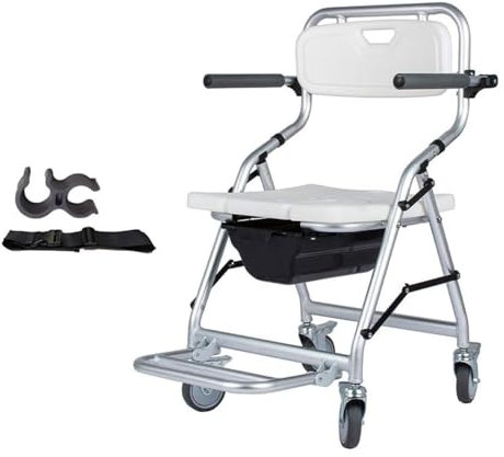 Generisch Dusch Toilettenrollstuhl mit Rollen, 4 in 1 Mobile Faltbare Toilette Duschstuhl, Fahrbarer Toilettenrollstuhl für Senioren, Bis 150 kg Belastbar(B)