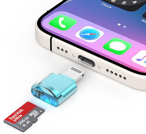 [Apple MFi Certified] Micro SD Card Reader for iPhone, Lightning to Micro SD/TF Card Reader Viewer Micro SD Card Adapter for iPhone 14 13 12 11 XS XR X 8 iPad, Support iOS 17 and exFAT & FAT32, Blue