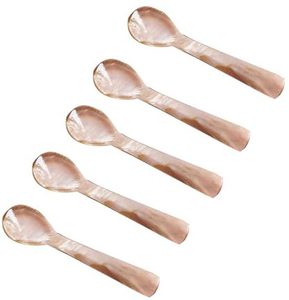 Wisafory 5PCS Kaviarlöffel Perlmutt Löffel 12cm Perlmuttlöffel Eierlöffel Natur Perlmuttoptik Kaffeelöffel Kaviar Servierlöffel Lang Griff Dessertlöffel Frühstückslöffel Kinderlöffel Kaffee