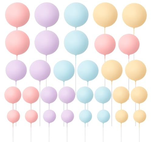 The Baked Studio - 32 Pieces Cake Decorating Balls With 4 Sizes In Pack - Lilac, Light Pink, Lemon & Light Blue (Mixed Colour Bundle 9)