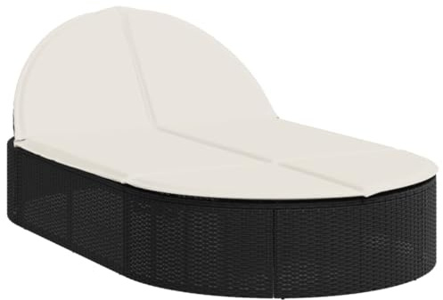 vidaXL Doppel-Sonnenliege mit Kissen Schwarz Poly Rattan