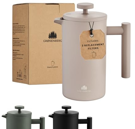 Groenenberg French Press Earth 600 ml o. 1 Liter I Hochwertige Kaffeepresse mit Thermo Warmhalte-Funktion I Edelstahl Kaffeebereiter