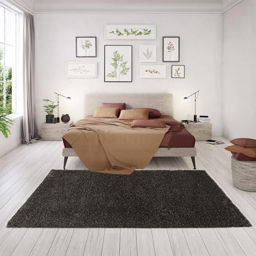 Steffensmeier Hochflor Teppich Valencia | Shaggy Langflor Teppich Wohnzimmer, Schlafzimmer, Anthrazit, Größe: 160x230 cm